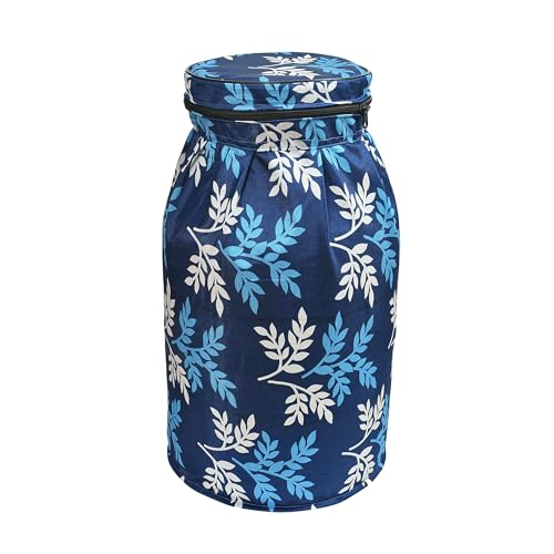 Image of Woah Cotton DustProof and Dustproof LPG Gas Cylinder Cover| Top Design Stain| Dust| DustProof PVC LPG Gas Cylinder Cover, Polyester Gas Tank Cover Fits StandardG (Pack of 2, Blue Leaf)