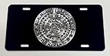 Mayan Aztec Calendar Car Tag Diamond Etched on Black Aluminum License Plate