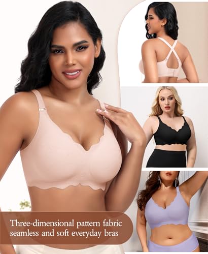 DOCUMO Bras for Women Scalloped No Underwire Wireless Seamless Bra with Lift and Support Adjustable Soft Semi-Fixed Pads Bralettes(Pink,Small) — view 5