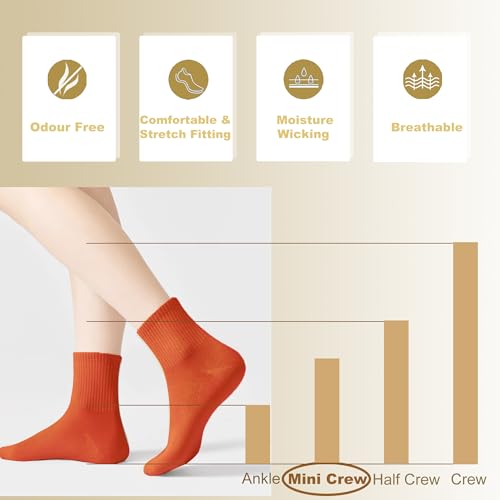 Image of Womens Cotton Anti-Pilling Quarter Crew Socks | Moisture-wicking, Odor-control, Lightweight, Office /gym, 7-pair, US 6-10