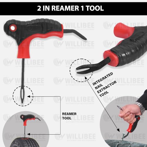Image of WILLIBEE 17-in-1 (Pack of 20 Strips) Tubeless Tyre Puncture Repair Kit for Car & Bike | Heavy-Duty Puncher Kit (Includes Storage Bag) | Complete Emergency Tyre Fix Set