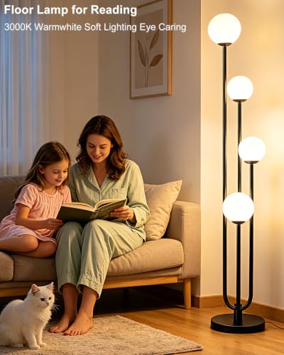 Image of Lightdot Gold Globe Floor Lamp 4-Lights Dimmable Floor Lamps with 3000K Bulbs Included Unique Mid Century Modern Tall Standing Lamp with 5Lbs Heavy Base for Living Room /Bedroom /Sofa Beside