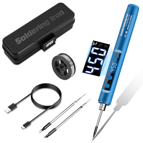 Cordless Soldering Iron Kit - 1100mAh USB Rechargeable Portable Cordless Soldering Gun - LCD Digital Adjustable Temperature Thermostatic for Home Appliance Repair, DIY