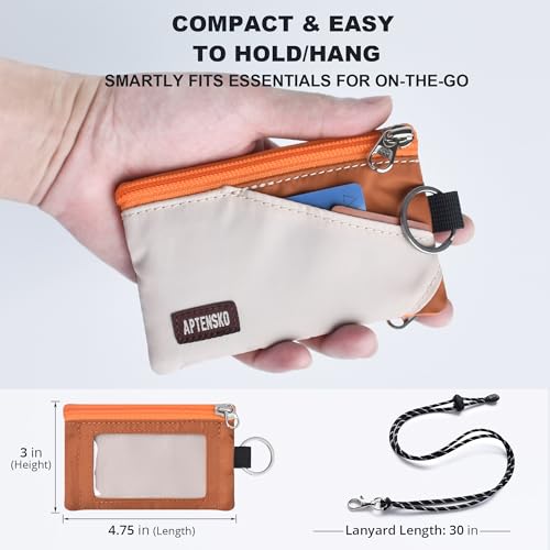 Image of RFID Blocking Travel Wallet with Adjustable Lanyard, Small Nylon Zipper Pouch and Badge Holder for ID, Credit Cards, Cash, Keys, Commuters (Almond+Rust)