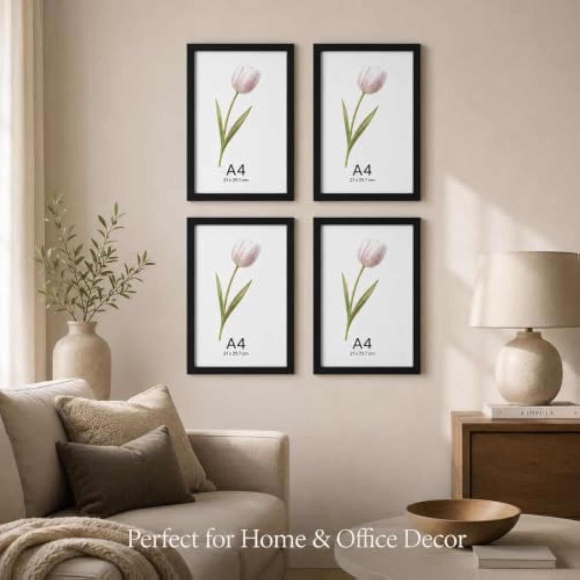 A4 Photo Frames Set of 4, Black Wall Frames with Acrylic Front