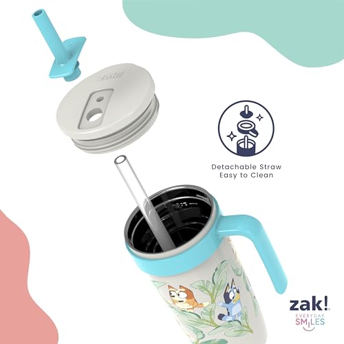Zak Designs Bluey Fairway Travel Tumbler for On the Go or At Home, 18oz Stainless Steel with Vacuum Insulation, Spillproof Silicone Straw, and Carry Handle for Cold Drinks (Bluey) - Thumbnail 7
