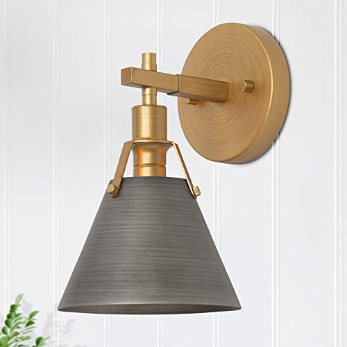 KSANA Gold Wall Sconces Lighting Fixture, Modern Vintage Wall Mounted Lamp 1-Light for Bedroom, Bathroom, Living Room, Antique Brass and Black Silver Finish