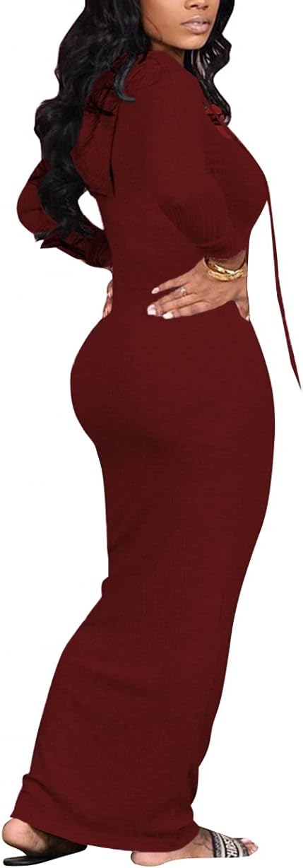 Women's Maxi Dress Sexy Bodycon Long Sleeve Pullover Hoodie Casual Slim Sweatshirt - Image 2