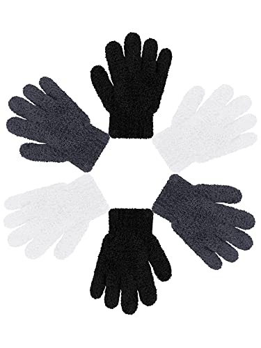 Geyoga 3 Paar Kinder Strickhandschuhe Winter Warme Vollfinger Handschuhe(Dunkelgrau, Schwarz, Weiß,4-7 Jahre,Solid Style)