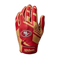Wilson AD NFL Stretch Fit Football-Handschuhe, Hervorragende Passform und sicherer Grip, Aus atmungsaktivem Material, Optimale Performance, Team: San Francisco 49ers, Farbe: Rot/Gold, Erwachsenengröße