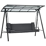 3-Seat Patio Swing Chair, Convertible Swing Hammock Bed with Cushions, Adjustable Canopy Sunshade Ro