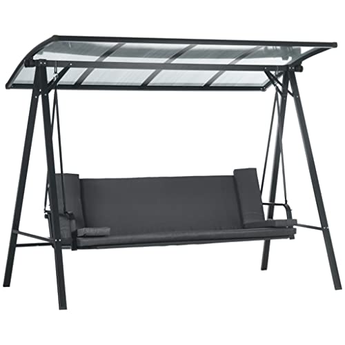 Ljmxe 3-Seat Patio Swing Chair, Convertible Swing Hammock Bed With Cushions, Adjustable Canopy Sunshade Roof Gray #TOP6