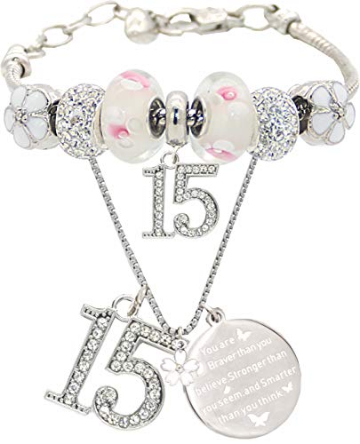 VeryMerryMakering 15th Birthday Bracelet Necklace, Globos Para 15 Años Quinceañeras