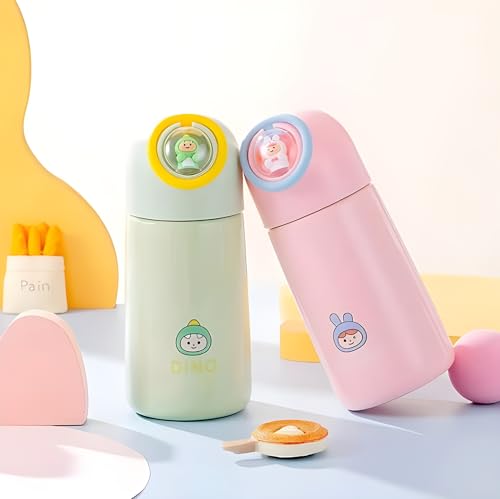 Image of Barebeauty Creative Cartoon Printed Glass Water Bottle for Boys & Girls | Double Layer Inner Glass Outer Plastic | Cute Animal Design Leak-Proof Insulated Flask for Kids 360 ML