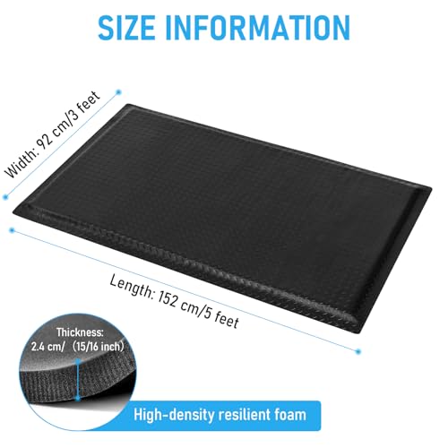 Image of Anti Fatigue Mat 3x5Ft 15 /16 inch Thick Soft Sponge Ergonomic Mat Black