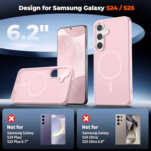 SUPFINE Magnetic for Samsung Galaxy S24 Case / S25 Case with Screen Protector, (Built-in Magnets) (Military Grade Drop Protection) Slim Translucent Shockproof Phone Case,Pink by SUPFINE - Image 2