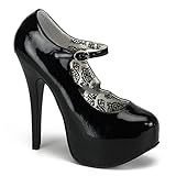  Bordello Teeze-07 - Original Burlesque Plateau Riemchen Pumps in Lack Schwarz, Größe:EU-41/42 / US-11 / UK-8