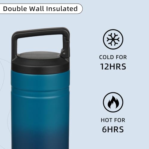 Image of BJPKPK 20 oz Insulated Travel Water Bottle, Coffee Tumbler Stainless Steel | Double Wall Vacuum, Leakproof, Thermal, Keeps Hot /Cold, BPA Free, Dishwasher Safe, Spill Proof, Wide Mouth, 2 Lids, Sea
