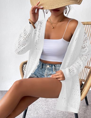 Image of Zeagoo Womens 2026 Summer Crochet Cardigan Sweaters Lightweight Long Sleeve Open Front Kimono Boho Knit Cover Ups