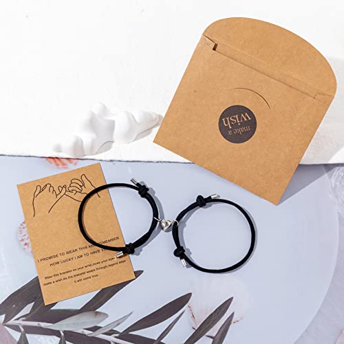 Magnetic Couples Bracelets Matching Bracelets For Couples Boyfriend Girlfriend Best Friend Heart Magnet Mutual Attraction Eternal Love & Wish Gift（2Pcs Black&Black） #TOP3