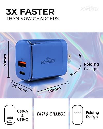 LIQUIPEL Powertek Type-C Charger Combo Pack, Fast Charging 6ft USB-C for Galaxy, Note, Tab, MacBook (Light Blue)