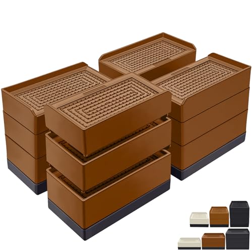 Furniture Risers 4 Inch, Heavy Duty Furniture Elevator in Heights of 1.5, 3 or 4 Inch， Rectangle Raising Blocks for Bed, Couch, Desk, Sofa, Tables,Support Up to 1,300 Lbs (4 Pack-Brown)