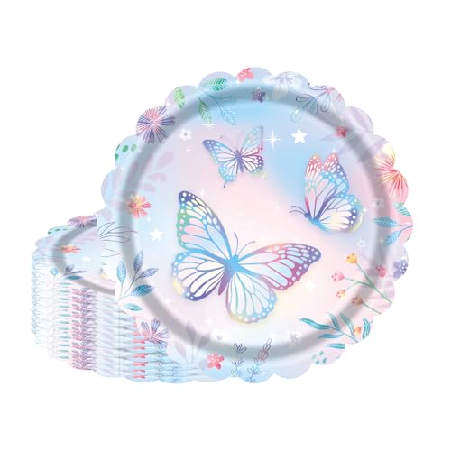 Cangmyxis 7 Inch Butterfly Paper Plates 40 Count Disposable Butterfly Dessert Plates for Birthday Party Supplies Girls Birthday Party Decorations & Baby Shower
