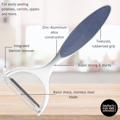 Premium Y Shaped Vegetable Peeler - Taylors Eye Witness, Great Kitchen Gadget, With Sturdy Zinc Aluminum Construction With Shiny Silver Colour, Glides Easily Over Apple, Carrot Or Potato, Denim Blue #TOP3
