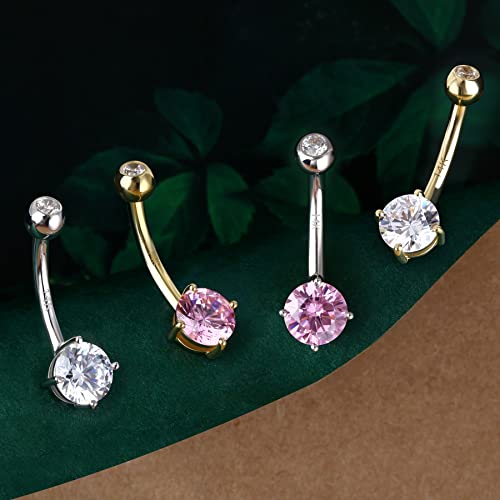 Cocharm 14K White Gold Belly Button Rings For Women Clear Cz White Gold Belly Navel Piercing Jewelry Hypoallergenic Belly Rings #TOP3