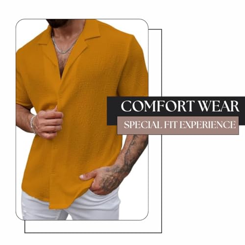 Image of COMBRAIDED Men's Regular Fit Cotton Blend Shirts | Half Sleeve Solid Pattern | Casual Wear for Everyday Style