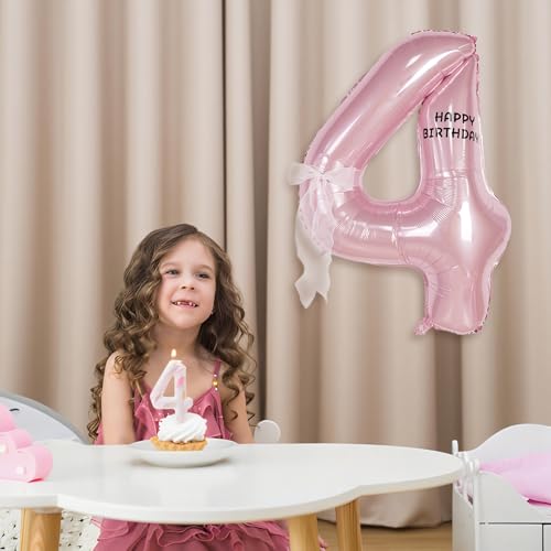 Image of Happy birthday Big Number Balloons Foil Birthday Balloon Number Balloons Happy Birthday Party Decorations Kids and Wedding Party Supplies (Pink numbers 4)