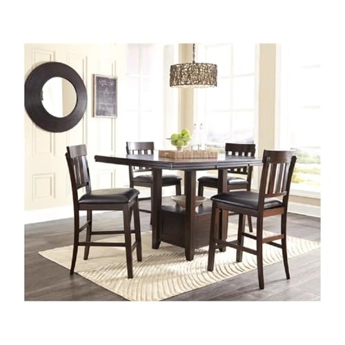 Image of Signature Design by Ashley Haddigan Upholstered Barstool, 2 Count, Slat Back Design, Cushioned Seat, Wood, 25.5 inch H, Dark Brown