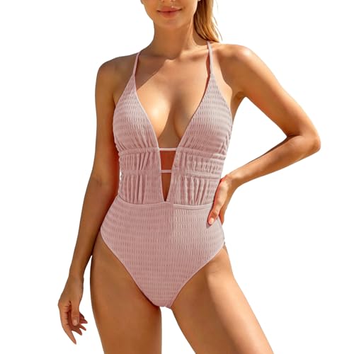 Badeanzug Damen Bauchweg V Ausschnitt Tief Sexy Rücken Sommer Atmungsaktiv Push Up Einteiliger Badeanzug Sport Swimsuit Monokini Badeanzüge Schwimmanzug