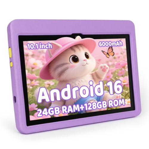 Image of Tablet 10 inch Android 16 Tablet for Kids, 24GB RAM 128GB ROM 1TB Expand, Kids Learning Tablet with Parental Control, Shockproof Case, Eye Protection HD IPS Screen, 6000mAh WiFi 6, Purple