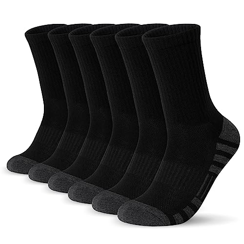 Men's and Women's Athletic Crew Socks, Sports Socks for Running, 6 Pairs,9-12,Black - Main Image