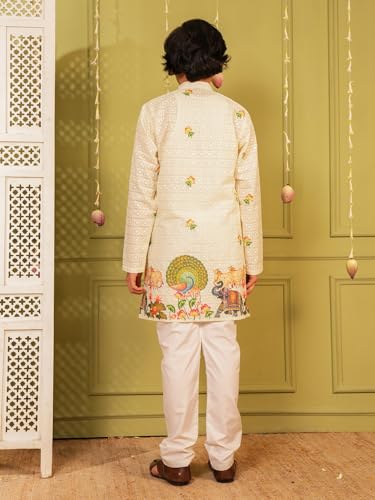 Image of AJ DEZINES Kurta Pajama For Kids Boys | Cotton Printed Chikankari Kurta Pyjama Set For Boys | Traditional & Festive Outfit | Party & Ethnic Wear | Stylish Kids Kurta Set
