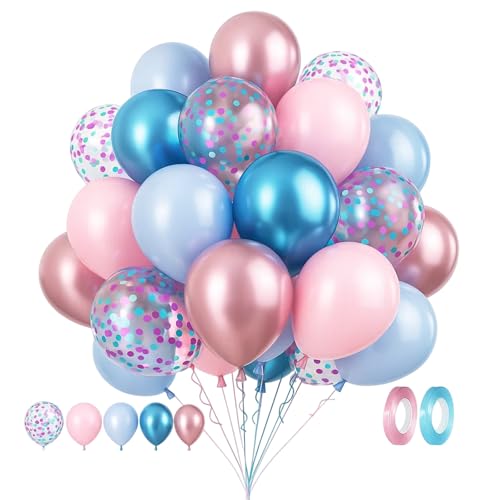 Elsa Lot de 64 ballons en forme de flocons de neige avec rubans, 30 pièces bleu Barbie avec 2 rubans, décoration d'anniversaire pour fête Frozen