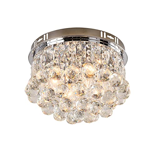 Zaqtan Chrome Flush Mount Crystal Chandelier With 4 Lights Led Modern Tiered Ceiling Light Fixture Raindrop D12 (4 Lights) #TOP4