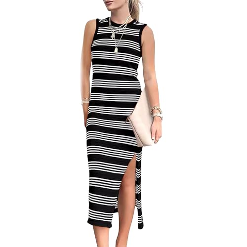 Robe d'été sans manches en tricot ajouré au design graphique raffiné pour femme