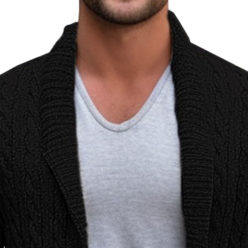 Men's Button Down Cable Long Sweater Cardigan Long Sleeve Shawl Collar Sweater Loose Fit Knit Winter Sweaters2