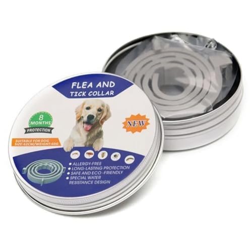 Collar antiparásitos para Perros y Gatos, contra pulgas, Mosquitos y garrapatas al Aire Libre. Collar Ajustable de 63 cm para Perros y Gatos de Cualquier tamaño. Duracion 8 Meses.