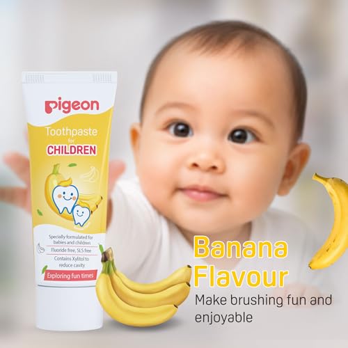Image of Pigeon Banana Toothpaste for Babies & Kids 45 g | Fluoride & SLS Free | Gentle Daily Oral Care | Mild Banana Flavour
