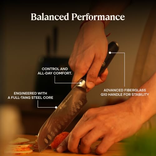 Image of CUMIN CO. 6 Inch Santoku Knife | Premium High Carbon Stainless Steel Japanese Style Kitchen Knife with Granton Edge | Ultra Sharp Knife for Vegetables, Meat & Fish