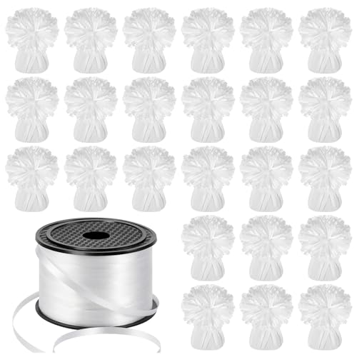 24 PCS Balloon Weights Metallic Anchor Balloon Holder Heavy Weights with 1 Roll White Crimped Ribbon for Balloons Table Party Favor Birthday Decor(White)