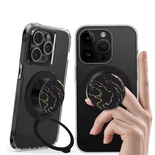 Magnetic Phone Ring Grip,Ultra Thin Phone Kickstand with Finger Loop Strap, Lightweight Phone Ring Holder for Mag Safe iPhone 16/15/14/13/12 Series (Black)