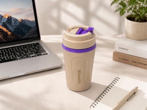 Image of Kitchivo Multipurpose Insulated Travel Mug - 350ml | Double Wall Stainless Steel Flask for Coffee, Tea & Milk | 100% Leak-Proof | Keeps Hot & Cold for Hours | Car Friendly (Soft Beige)