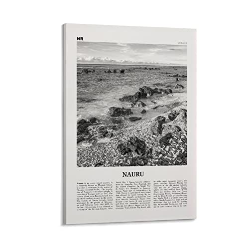 Impression Nauru en noir et blanc, décoration murale Nauru, affiche Nauru, photo Nauru, décoration murale Nauru, affiche d'art mural sur toile pour la maison, l'école, le bureau, cadre 30 x 45 cm