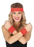 ¡DA UN TOQUE RETRO A TU FIESTA! - Conjunto de 2 muñequeras y cinta roja, perfecto para fiestas de los 80 y eventos deportivos. ¡Pasarlo bien nunca fue tan estiloso!