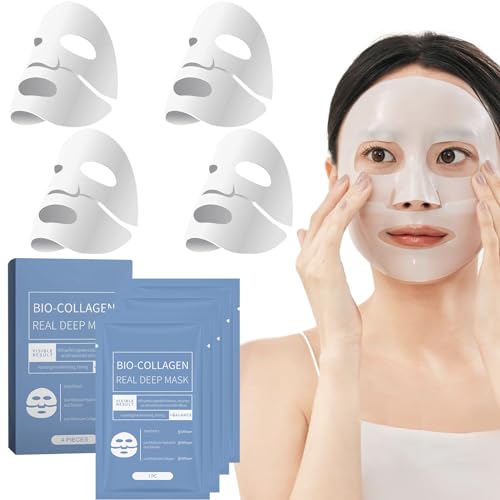 4 Piezas Bio Collagen Real Deep Mask, Overnight Facial Mask, Mascarilla Facial Hidratante, para Hidratación, Antiarrugas, Limpieza