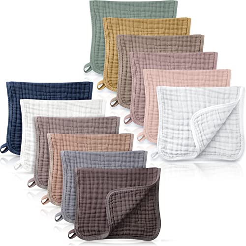 Image of Remagr 12 Pack Muslin Burp Cloths for Baby 6 Layers Cotton Soft Washcloths 10 x 20 Inch Large Multi Colors Muslin Face Towels Gender Neutral Baby Stuff for Boy Girl Newborn (Fresh Colors)